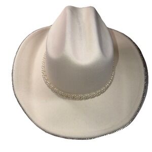 NWT Francesca's Cowgirl Hat Pearls & Rhinestones Felt Faux Suede Bedazzled Stain
